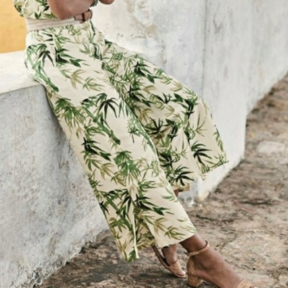 J. Jill linen blend wide leg culottes tropical palm resort wear womens XS beach - Picture 3 of 15